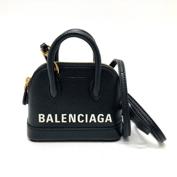 Authentic BALENCIAGA 639756 logo Villetop 2WAY Hand Bag Shoulder Bag Black - Picture 1 of 12